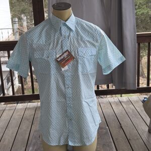 Wrangler Wrancher Pearl Snap Shirt Men M Blue Paisley Yoke Cowboy Western Shirt